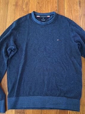 Tommy Hilfiger Cashmere Blend Men's Navy Textured Crewneck Sweater with Logo
